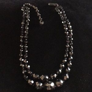 Graduated double strand Jet Black Glass Necklace, made in GERMANY